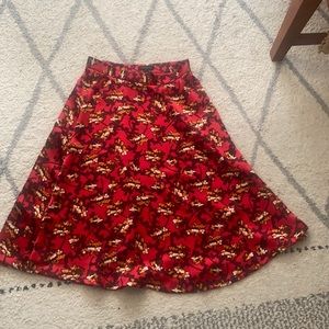 Ann Taylor size 4 a-line red satin floral skirt